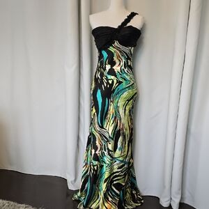 Deb One-Shoulder Black and Green Dress
